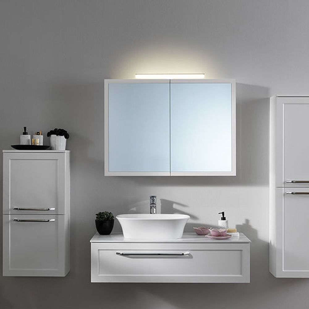 Dulap suspendat cu oglinda si 2 usi KolpaSan Blanche iluminare LED, 95 cm, alb [2]