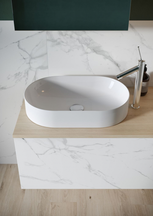 Dulap baie suspendat Cersanit Inverto CALACATTA 100 pentru lavoar pe blat, stejar cu placa ceramica [2]