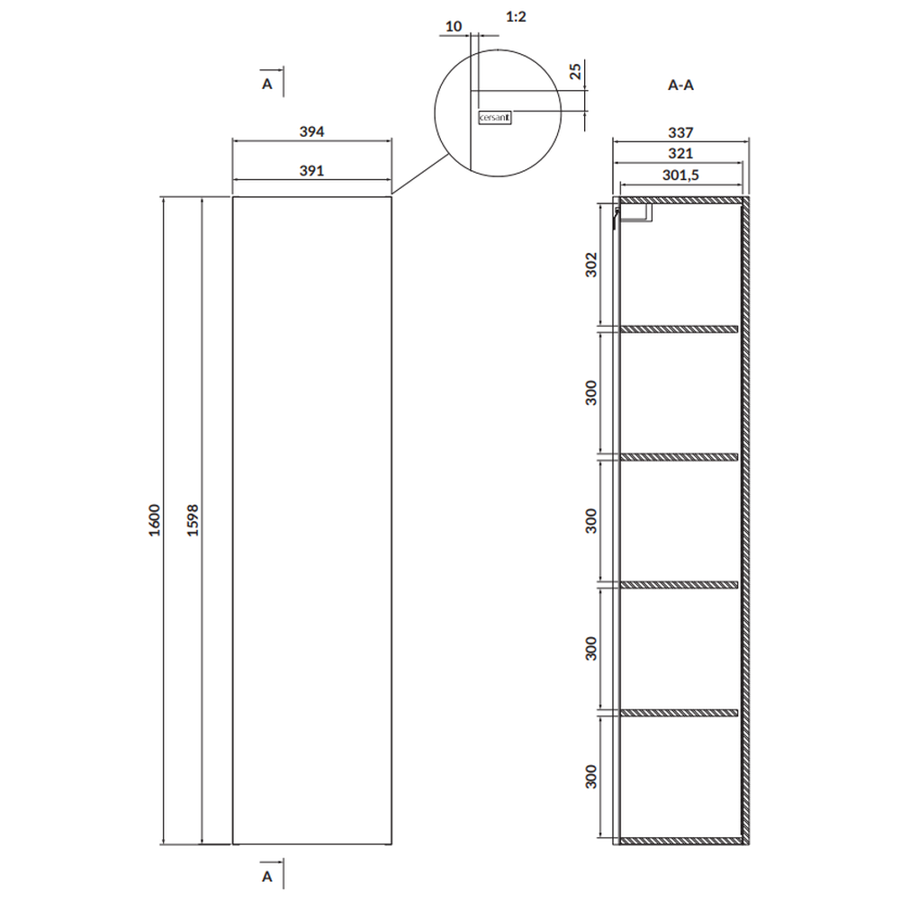 Dulap baie suspendat Cersanit Larga, o usa, 160 cm, alb, montat [4]