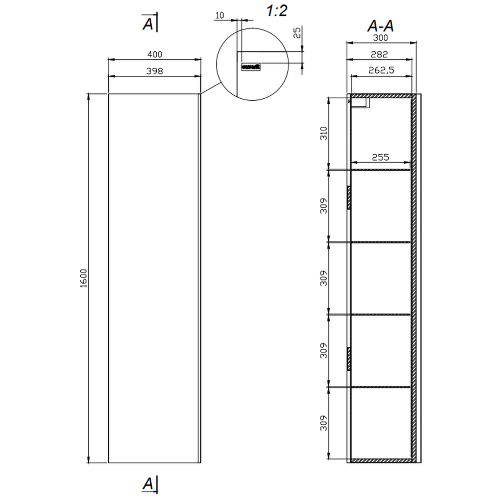 Dulap baie suspendat Cersanit Virgo, o usa, 160 cm, alb maner crom, montat [3]