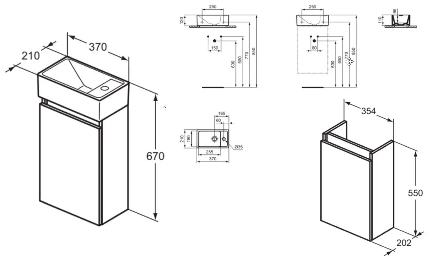 Dulap baie suspendat cu lavoar inclus 35 cm, stejar, Ideal Standard Eurovit+ [2]