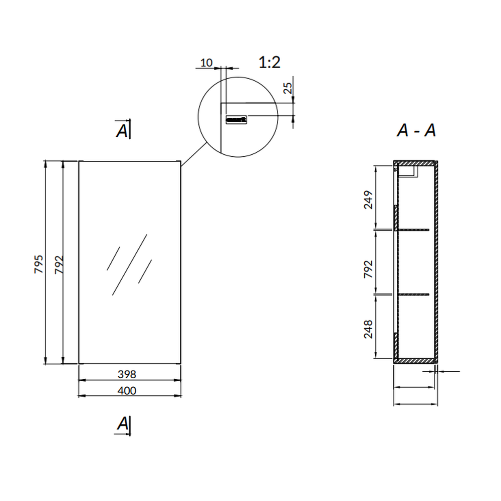 Dulap suspendat cu oglinda Cersanit Inverto, 40 cm, stejar, montat [3]