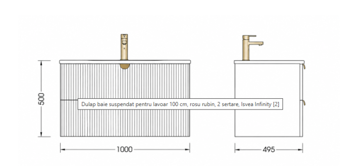Dulap baie suspendat 100 cm, rosu rubin, 2 sertare, Isvea Infinity [3]