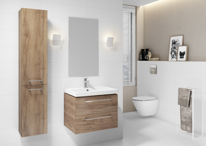 Dulap baie suspendat pentru lavoar Cersanit Lara, 60 cm, nuc, doua sertare - Resigilat [2]