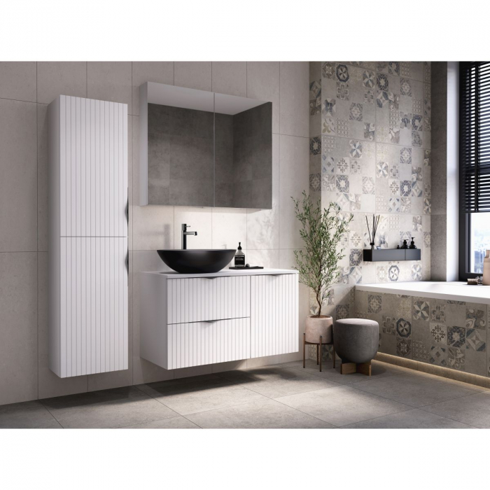 Dulap baie suspendat tip coloana cu o usa, 160 cm, alb mat, MDF, Cersanit Tirso [2]