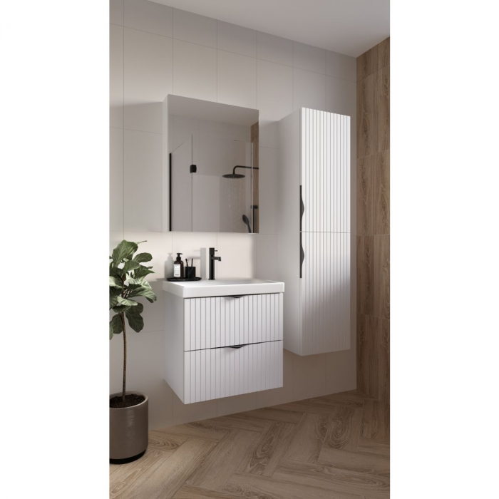 Dulap baie suspendat tip coloana cu o usa, 160 cm, alb mat, MDF, Cersanit Tirso [3]