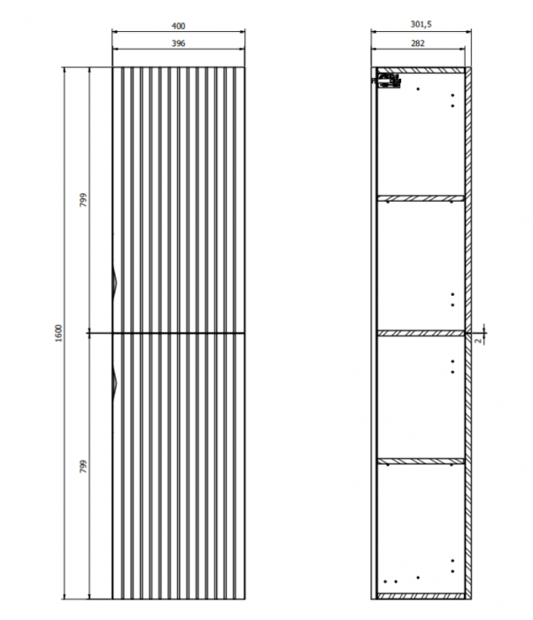 Dulap baie suspendat tip coloana cu o usa riflat, 160 cm, negru mat, MDF, Cersanit Tirso [5]