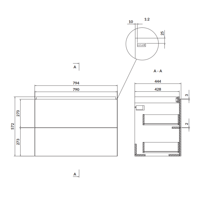 Dulap baie suspendat, cu usa, 79.4x57.4 cm, antracit, Cersanit Larga [2]
