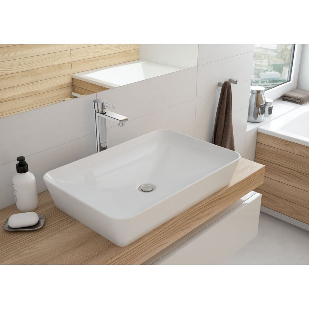 Lavoar pe blat alb lucios 60 cm, dreptunghiular, Deante Tess [2]