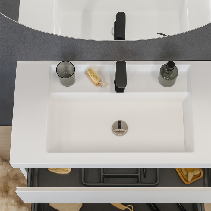 Set mobilier cu lavoar inclus 70 cm, 3 sertare cu soft-close, gri deschis,  Kolpasan, Harmony [4]
