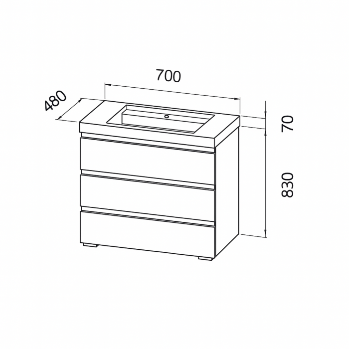 Set mobilier cu lavoar inclus 70 cm, 3 sertare cu soft-close, gri deschis,  Kolpasan, Harmony [5]