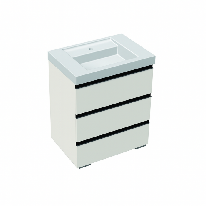 Set mobilier cu lavoar inclus 70 cm, 3 sertare cu soft-close, gri deschis,  Kolpasan, Harmony