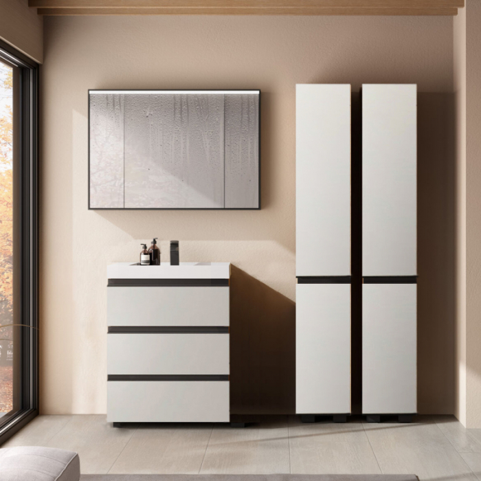 Set mobilier cu lavoar inclus 70 cm, 3 sertare cu soft-close, gri deschis,  Kolpasan, Harmony [2]