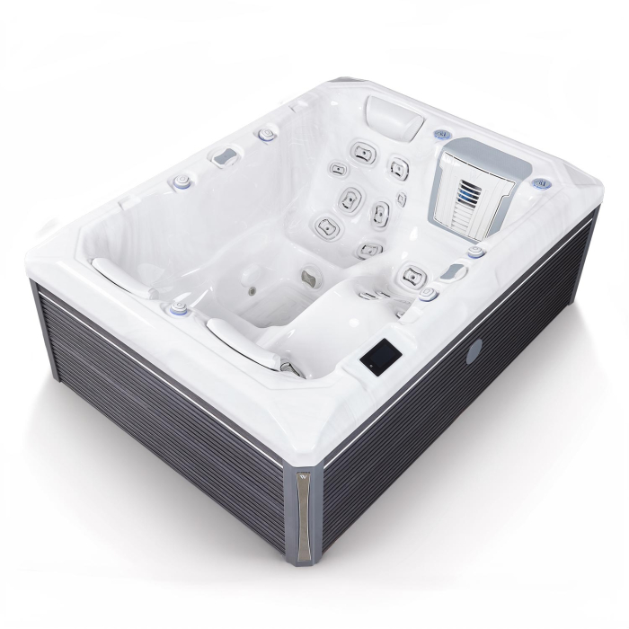 Minipiscina jacuzzi 3 persoane, alb-lucios, 32 jeturi hidromasaj, WiFi, sistem audio, sistem In line-WIS, unitate de control Gecko IN.YE-3, 160 × 215 cm, Wellis Teide Life Premium [5]