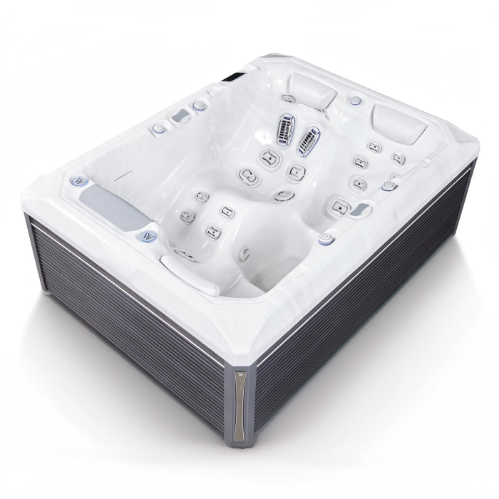Minipiscina jacuzzi 3 persoane, alb-lucios, 32 jeturi hidromasaj, WiFi, sistem audio, sistem In line-WIS, unitate de control Gecko IN.YE-3, 160 × 215 cm, Wellis Teide Life Premium [3]