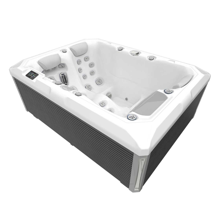 Minipiscina jacuzzi 3 persoane, alb-lucios, 32 jeturi hidromasaj, WiFi, sistem audio, sistem In line-WIS, unitate de control Gecko IN.YE-3, 160 × 215 cm, Wellis Teide Life Premium [6]