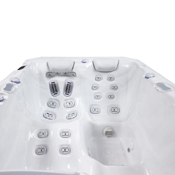 Minipiscina jacuzzi 3 persoane, alb-lucios, 32 jeturi hidromasaj, WiFi, sistem audio, sistem In line-WIS, unitate de control Gecko IN.YE-3, 160 × 215 cm, Wellis Teide Life Premium [10]
