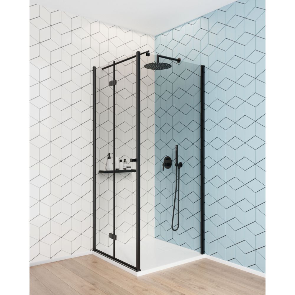 Cabina de dus neagra 100x140 cm cu usa batanta si perete fix, Deante Kerria Plus [2]