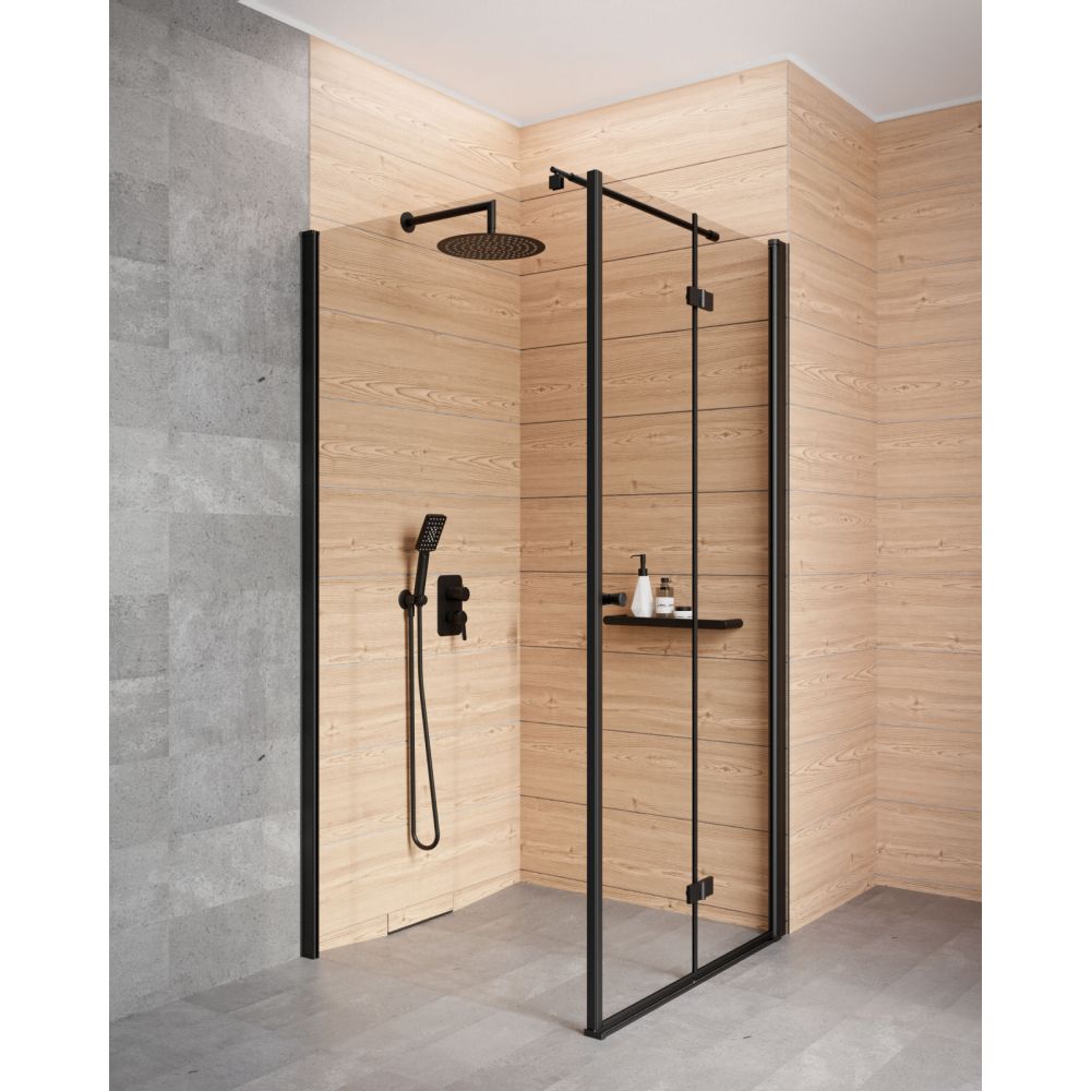 Cabina de dus neagra 100x70 cm cu usa batanta si perete fix, Deante Kerria Plus [3]
