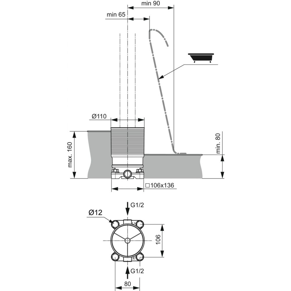 Corp incastrat pentru baterie cada cu montaj pe pardoseala Ideal Standard Melange [2]