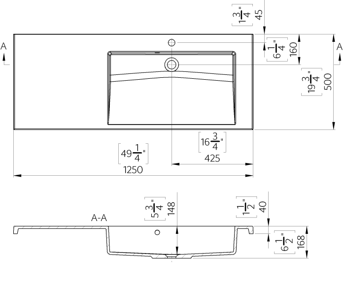 Lavoar incastrat Foglia Peggy, cuva orientata pe dreapta, alb lucios, dreptunghiular, 125 x 50 cm [2]