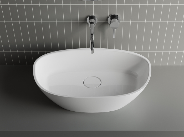 Lavoar pe blat, din compozit lucios, oval, 36x60x16.6 cm, Foglia Adonis