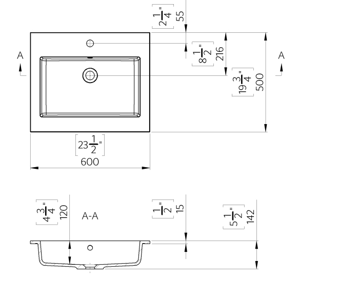 Lavoar baie din compozit 60x50 cm, alb mat, dreptunghiular, montaj suspendat/incastrat, Foglia Pure 60 [2]