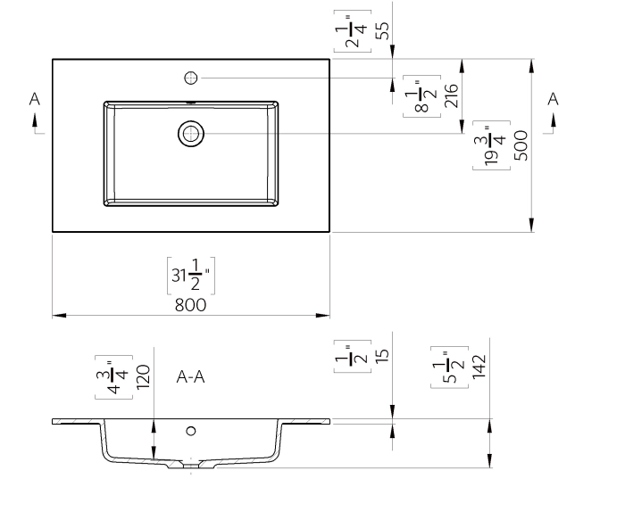 Lavoar baie incastrat din compozit 80x50 cm, alb mat, dreptunghiular Foglia Pure 80 [2]