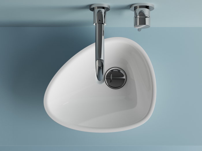 Lavoar pe blat, din compozit, oval, 28.5x33.5x10.2 cm, alb lucios, Foglia Oro