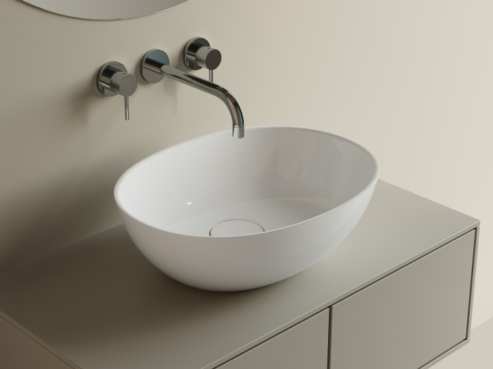 Lavoar pe blat, din compozit lucios, oval, 36x37x16 cm, Foglia Selene