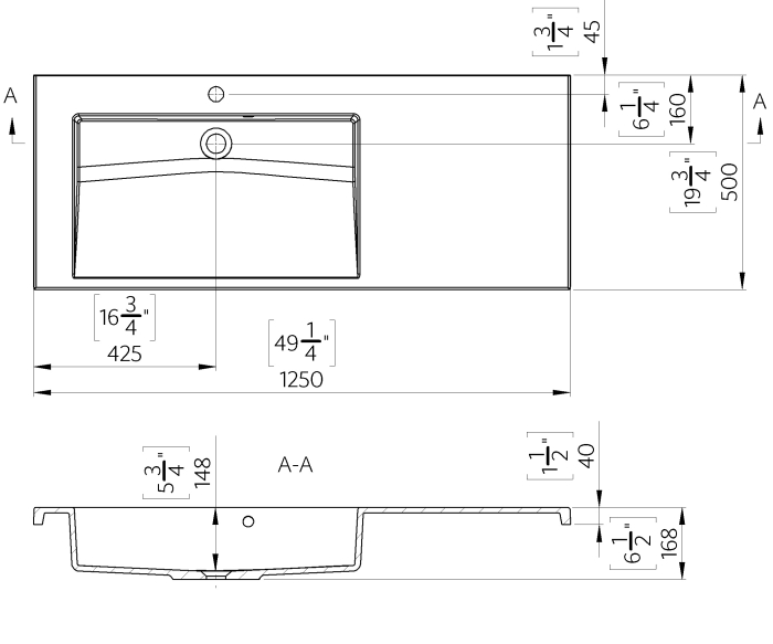 Lavoar incastrat Foglia Peggy, cuva orientata pe stanga, alb lucios, dreptunghiular, 125 x 50 cm [2]
