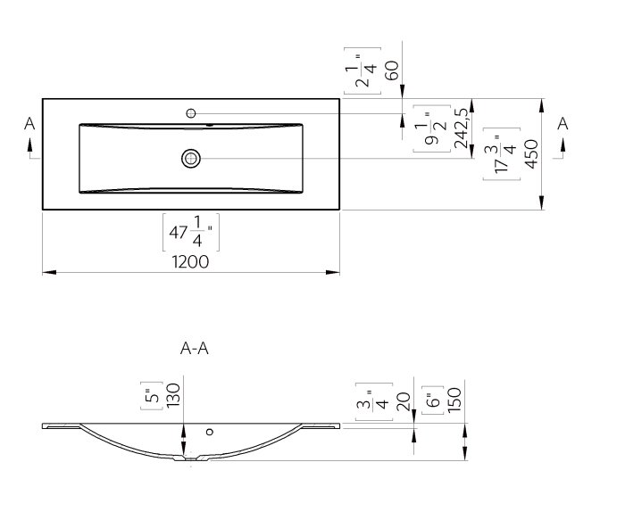 Lavoar incastrat din compozit Foglia Yrsa, alb lucios, dreptunghiular, 120 x 45 cm [5]