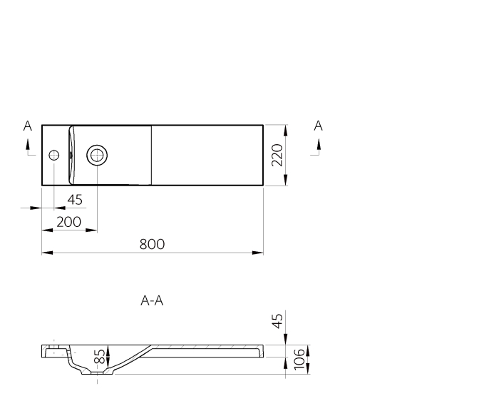 Lavoar suspendat din compozit Foglia Penelope, cuva orientata pe stanga, alb lucios, dreptunghiular, 80 x 22 cm [2]