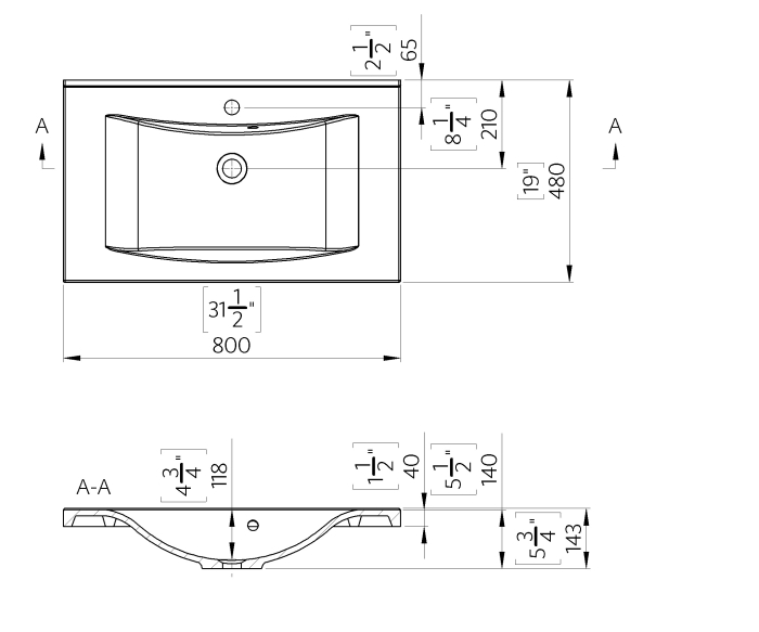 Lavoar incastrat Foglia Lucia, alb lucios, dreptunghiular, 80 x 48 cm [2]