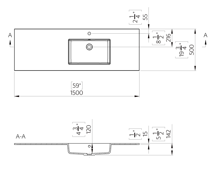 Lavoar încastrat Foglia Lauretta, alb lucios, dreptunghiular, 150 x 50 cm [2]