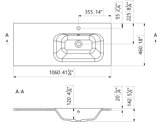 Lavoar baie din compozit 106x46 cm, alb lucios, dreptunghiular, montaj suspendat sau incastrat Foglia Special 106 [2]