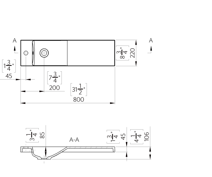 Lavoar suspendat din compozit Foglia Penelope, cuva orientata pe stanga, alb lucios, dreptunghiular, 80 x 22 cm [3]