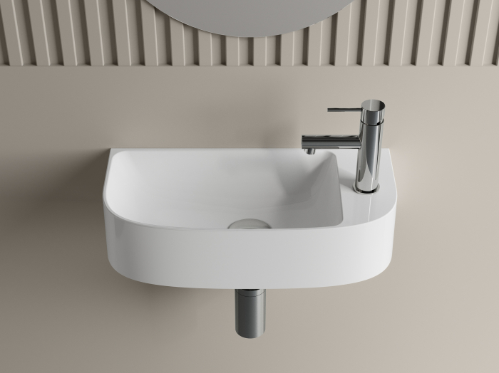 Lavoar suspendat din compozit, 44x22x10.5 cm, alb lucios, Foglia Sonnet