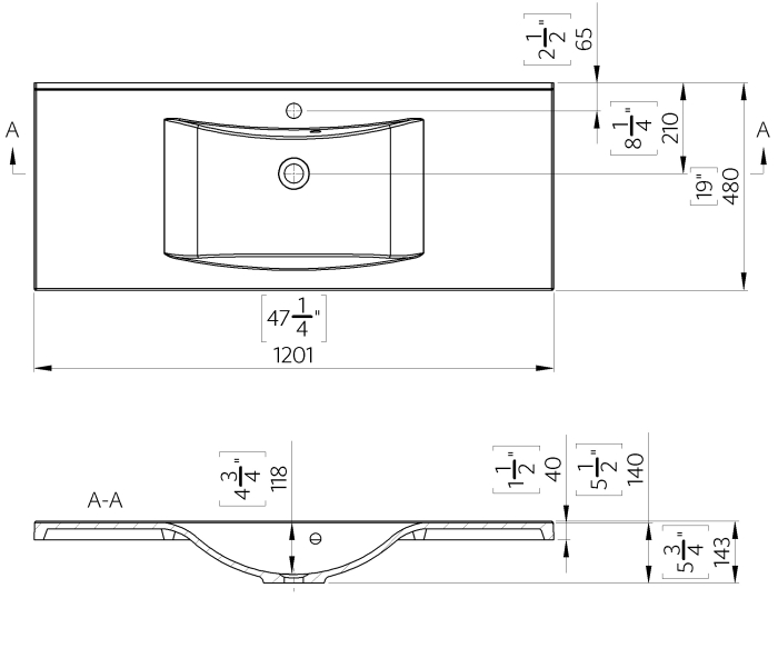 Lavoar Foglia Lucia, alb lucios, dreptunghiular, 120 x 48 cm [2]