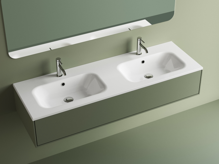 Lavoar incastrat din compozit, dublu, 141x46x14.2 cm, alb, Flare