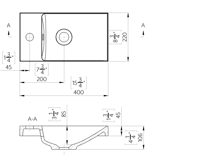 Lavoar suspendat Foglia Penelope, alb lucios, dreptunghiular, 40 x 22 cm [2]