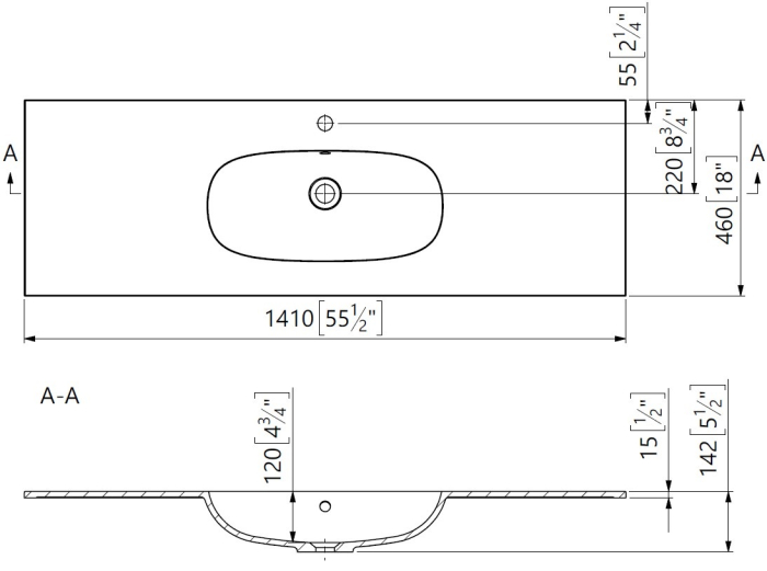 Lavoar incastrat din compozit, 141 x 46 cm, alb lucios, dreptunghiular [2]