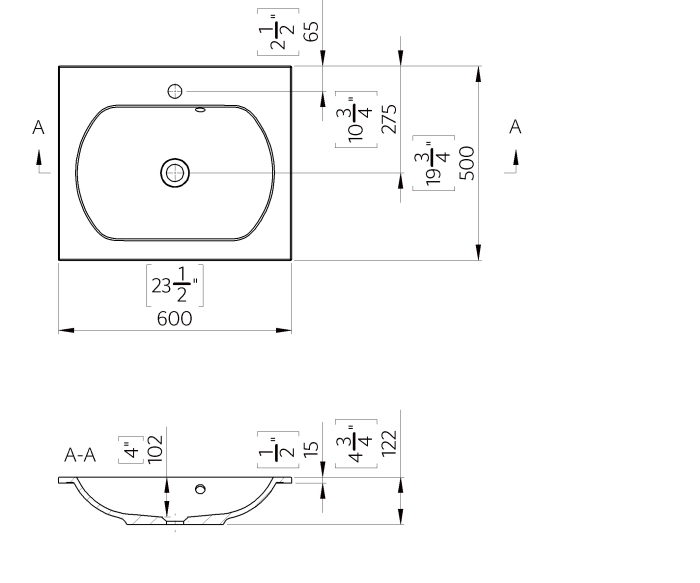 Lavoar incastrat  din compozit, 60 x 50 cm, alb lucios, dreptunghiular, Foglia Estella [2]