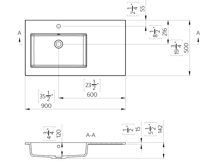 Lavoar incastrat Foglia Lauretta din compozit, cuva orientata spre stanga, alb lucios, dreptunghiular, 90 x 50 cm [2]