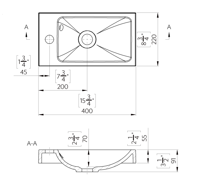 Lavoar suspendat din compozit, 40 x 22 cm,  alb lucios, dreptunghiular,  Foglia Ida [2]