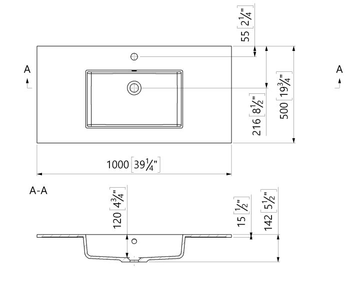 Lavoar baie incastrat din compozit 100x50 cm, alb mat, dreptunghiular Foglia Pure 100 [2]