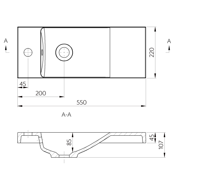 Lavoar suspendat din compozit Foglia Penelope, alb lucios, dreptunghiular, 55 x 22 cm [3]