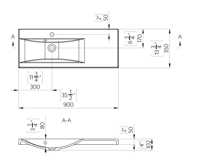 Lavoar din compozit incastrat, 90 x 35 cm, cuva orientata pe stanga, alb lucios, dreptunghiular, Foglia Selina [2]
