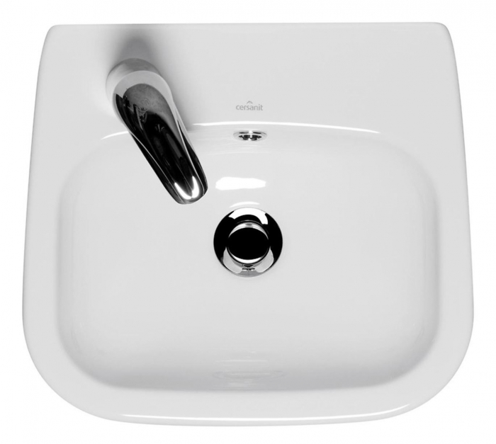 Lavoar baie suspendat 40 cm, alb lucios, montare baterie colt, Cersanit Facile [2]