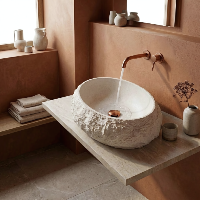 Lavoar baie 50x38 cm, alb imitatie piatra, Rea Mika [5]